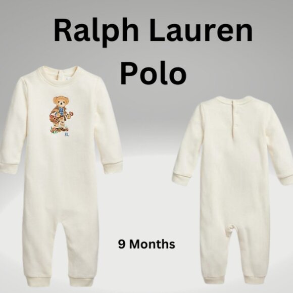 Ralph Lauren POLO Bear Cream Unisex Footed Coveralls – Size 9M (NWT) - Picture 1 of 3